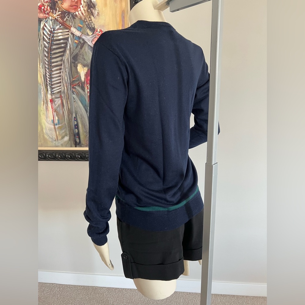 Valentino Navy Crewneck Sweater with Teal Stripes – No Size Tag (Fits XS–S) - Picture 7 of 12
